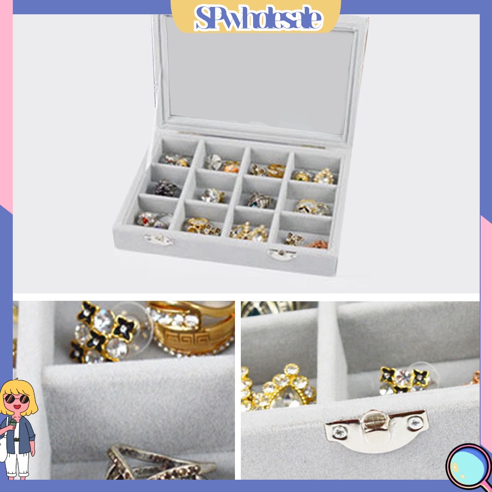 &lt;SPwholesale&gt; Khay Trưng Bày Bông Tai / Nhẫn 24 Ngăn Bằng Nhung Tiện Dụng