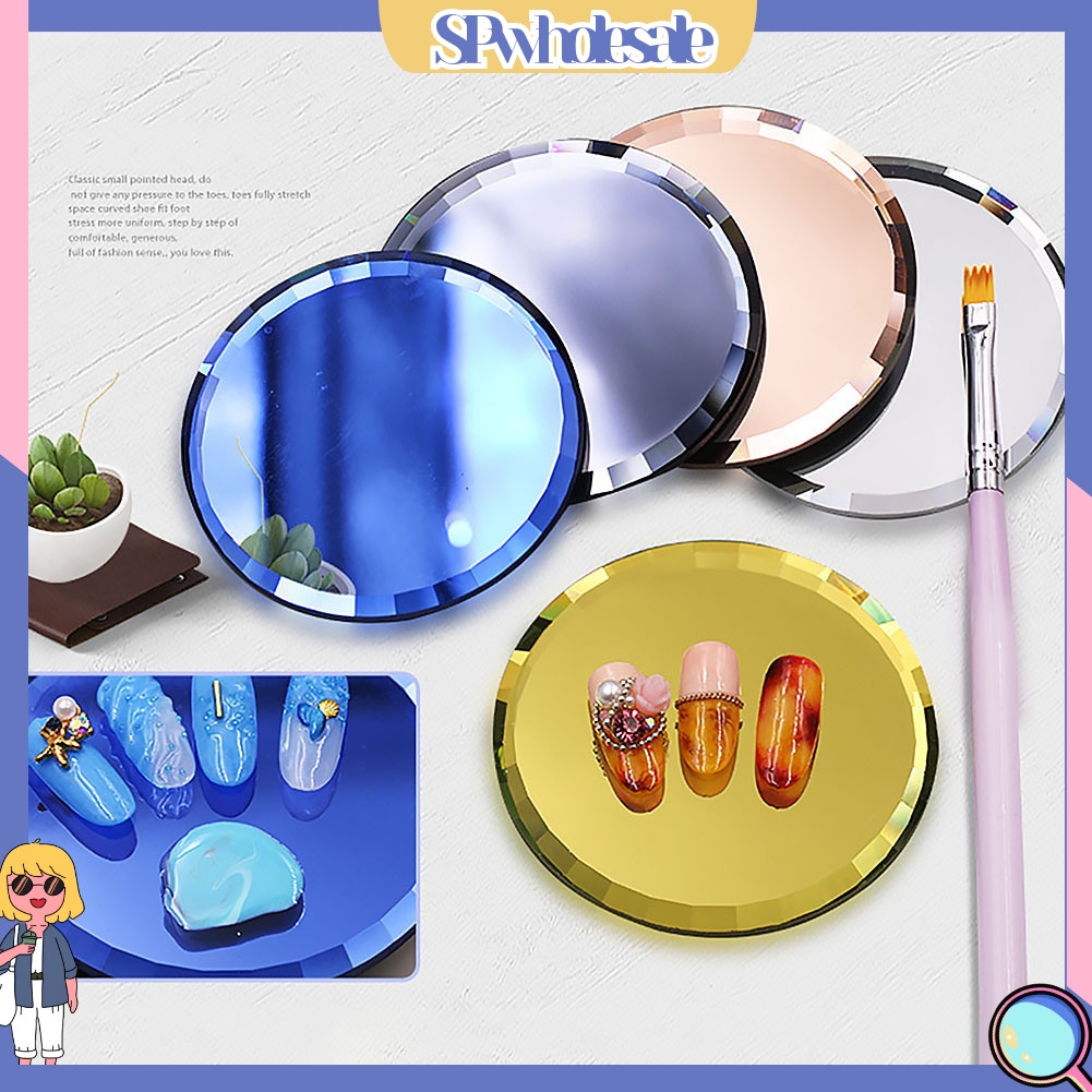 &lt;SPwholesale&gt; Bảng Pha Màu Sơn Móng Tay Giả Bằng Kính Tráng Gương DIY