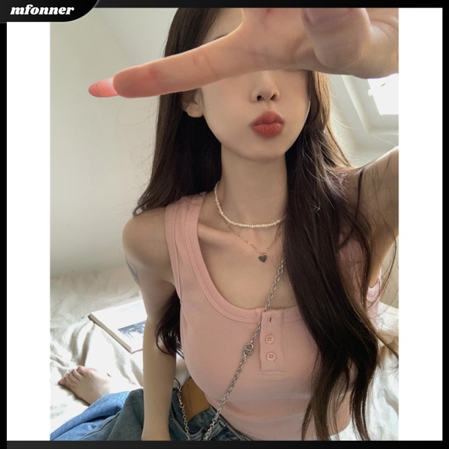 Áo Croptop Dệt Kim Không Tay Cổ Chữ U Màu Sắc Đơn Giản Cho Nữ