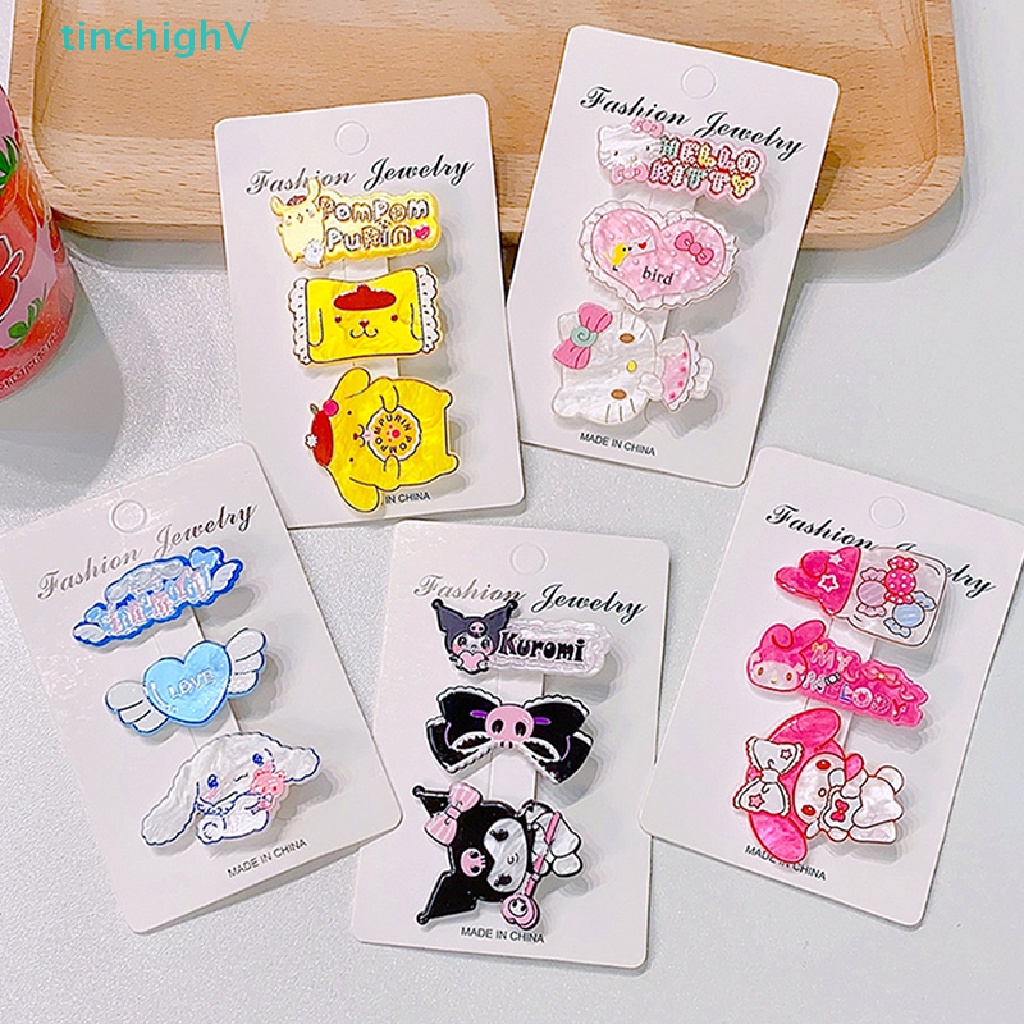 Bộ 3 Kẹp Tóc Hình Cinnamoroll Kuromi My Melody KT Sanrio Đơn Giản Dễ Thương