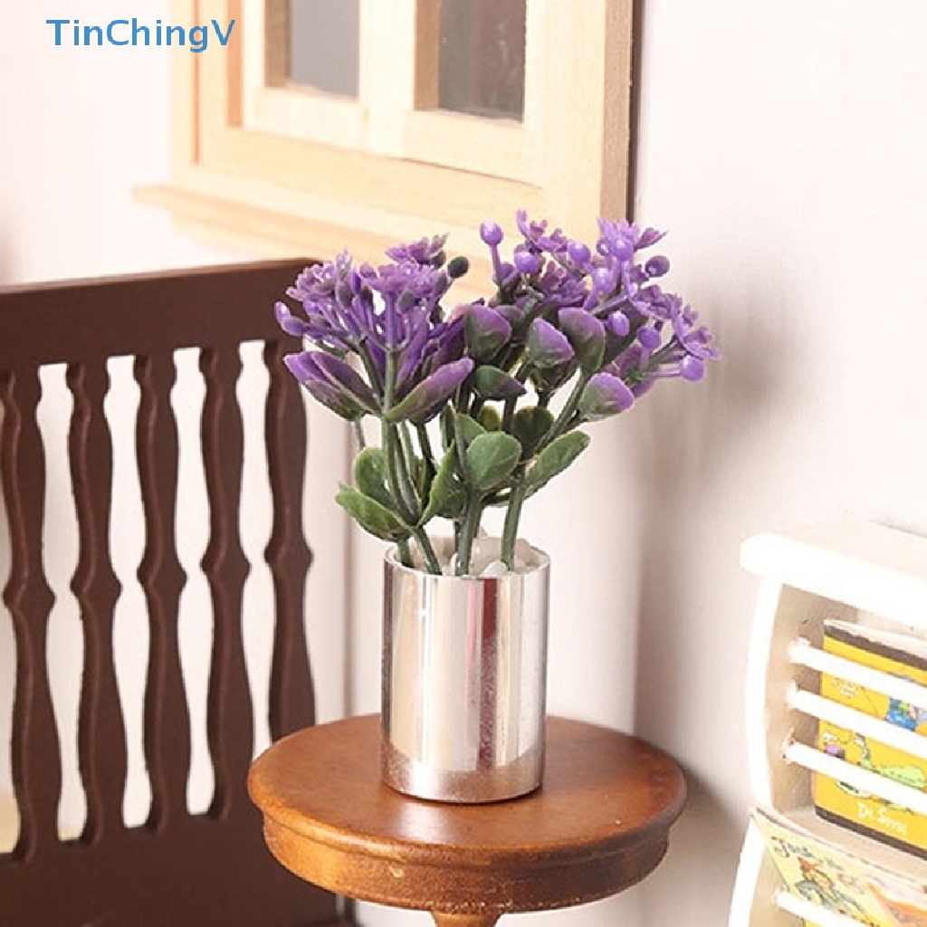 Chậu Hoa Tím Mini Tỉ Lệ 1: 12 Dùng Trang Trí Nhà Búp Bê