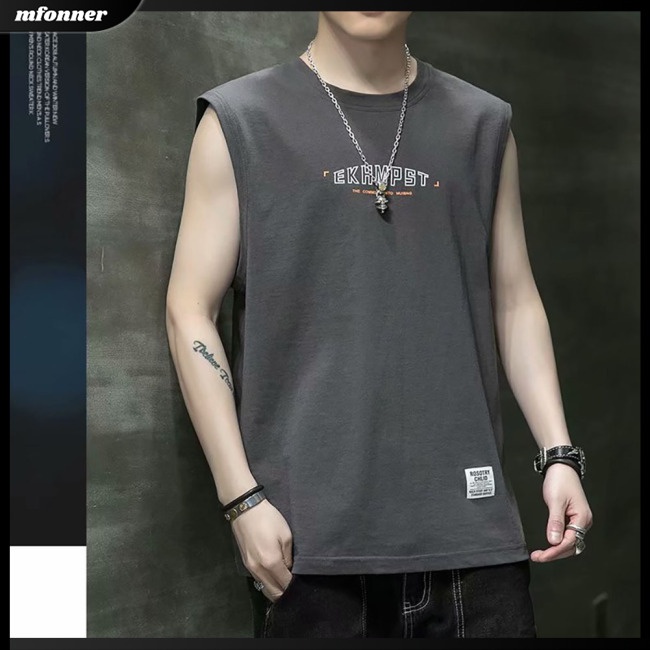 Áo Thun Thể Thao Sát Nách Cổ Tròn Dáng Rộng In Chữ Cá Tính Phong Cách Hip-hop Cho Nam