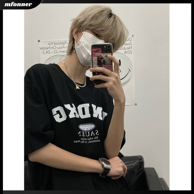 Áo Thun Tay Ngắn Cổ Tròn Dáng Rộng In Chữ Đơn Giản Thời Trang Mùa Hè Cho Nam