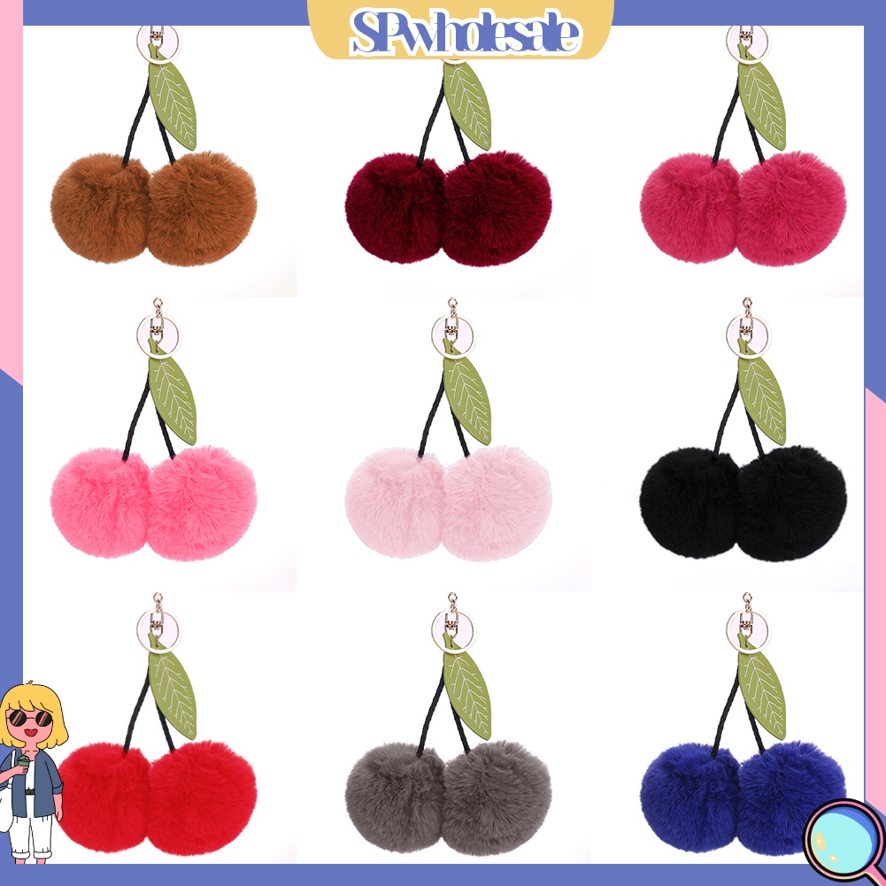 <SPwholesale> Móc Khóa Quả Cherry Giả Lông Xù Mềm Mại Dễ Thương