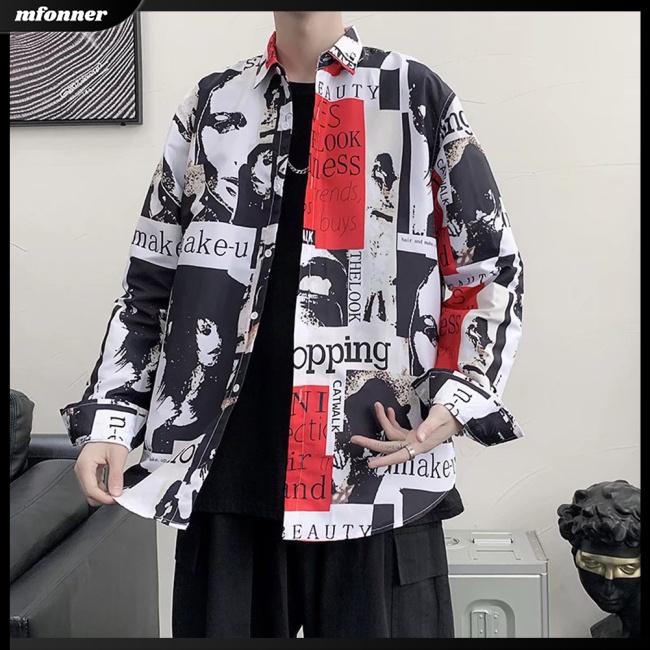 Áo Khoác Sơ Mi Dài Tay In Poster Thời Trang Dành Cho Nam