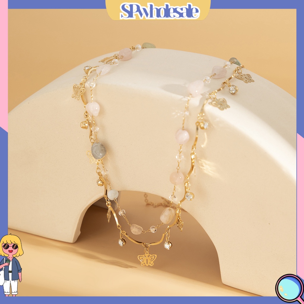 &lt;SPwholesale&gt; Set 2 Dây Xích Đeo Hông Hai Lớp Bằng Kim Loại Đính Hạt Hình Bướm Chống Vỡ Phong Cách Retro Đi Biển