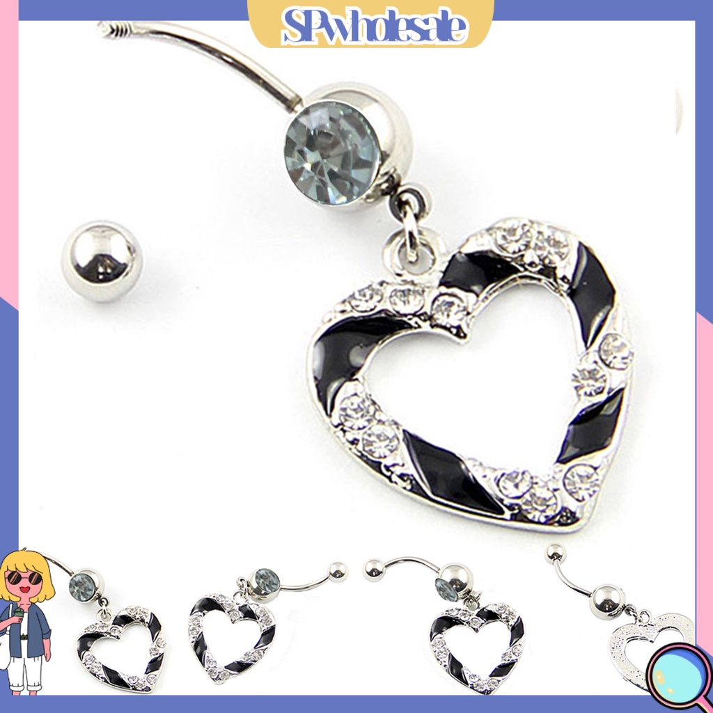 &lt;SPwholesale&gt; Khuyên RốN HìNh Tim ĐíNh Đá 1.6mm