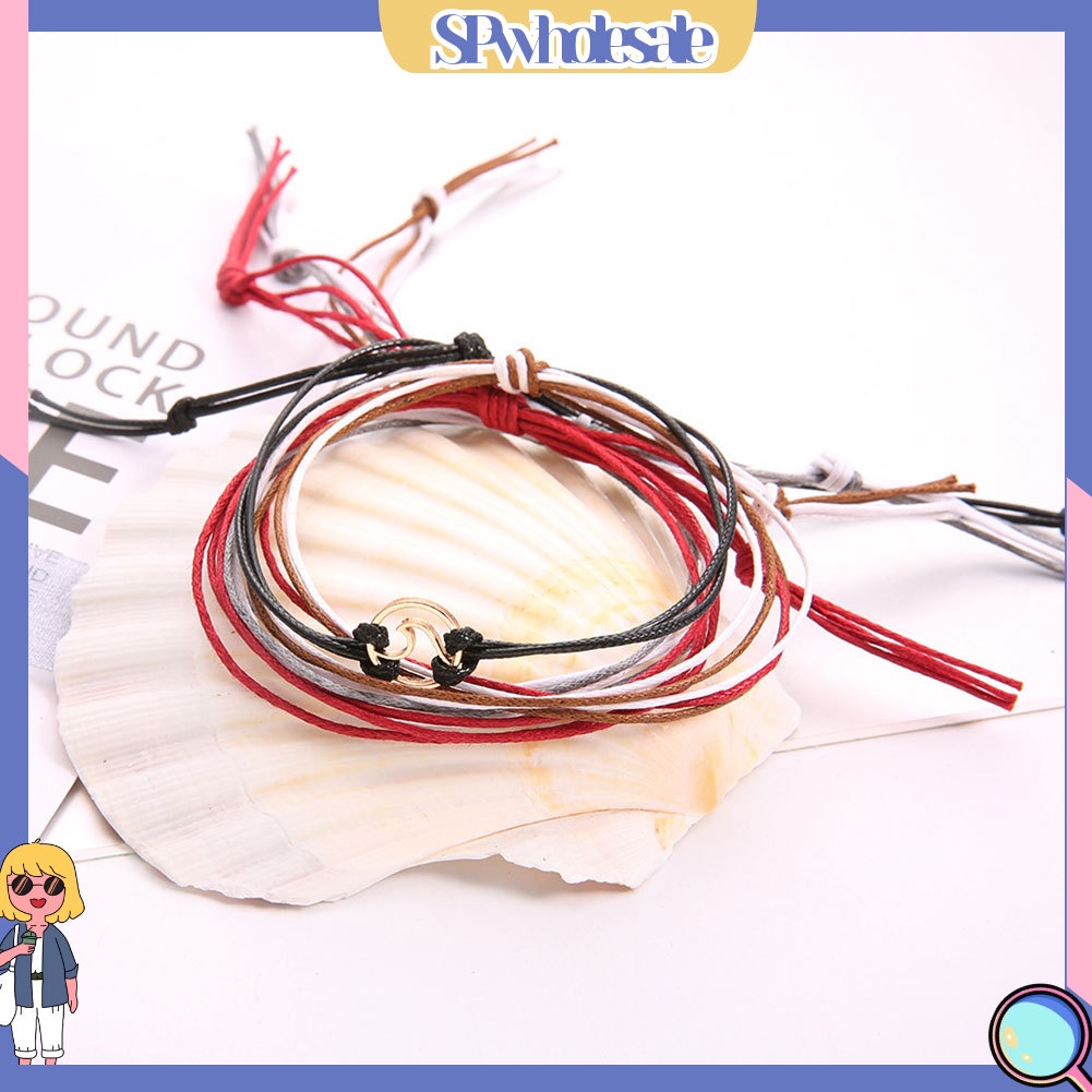 &lt;SPwholesale&gt; Set 4 Lắc Chân Nhiều Tầng Họa Tiết Sóng Biển Thời Trang