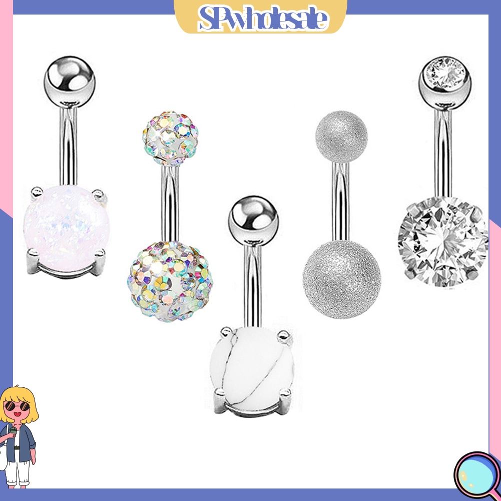 &lt;SPwholesale&gt; Bộ 5 / 10 Khuyên Rốn Đính Đá Opal Nhân Tạo Thời Trang