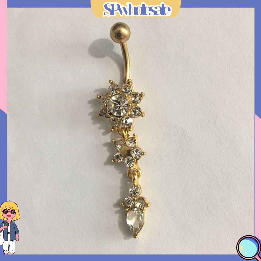 &lt;SPwholesale&gt; Khuyên Rốn Hình Hoa Đính Đá Lấp Lánh Trang Sức Múa Belly Dance