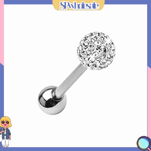 &lt;SPwholesale&gt; Khuyên Lưỡi Bằng Thép Y Tế Đính Đá Nhân Tạo Thời Trang