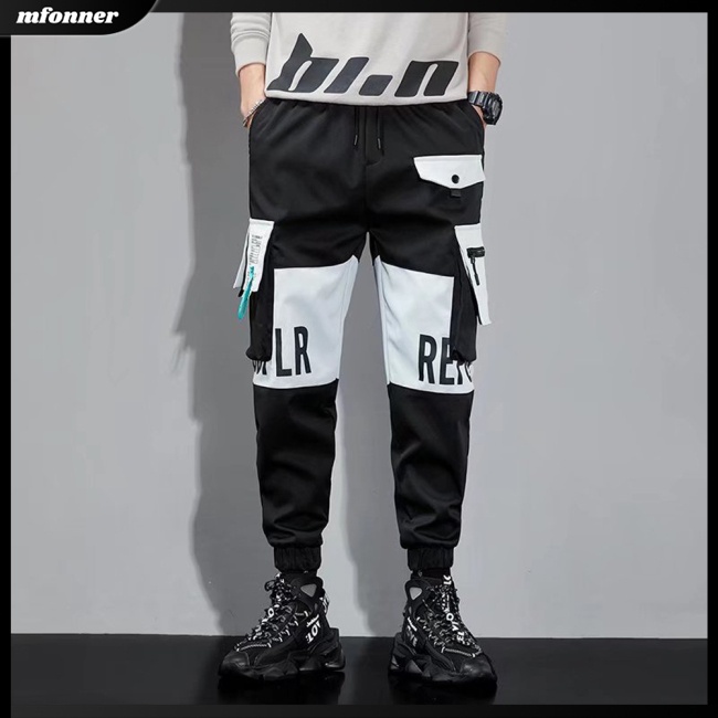 Quần Jogger Lưng Thun Phối Dây Rút In Chữ Phối Màu Tương Phản Thời Trang Cho Nam