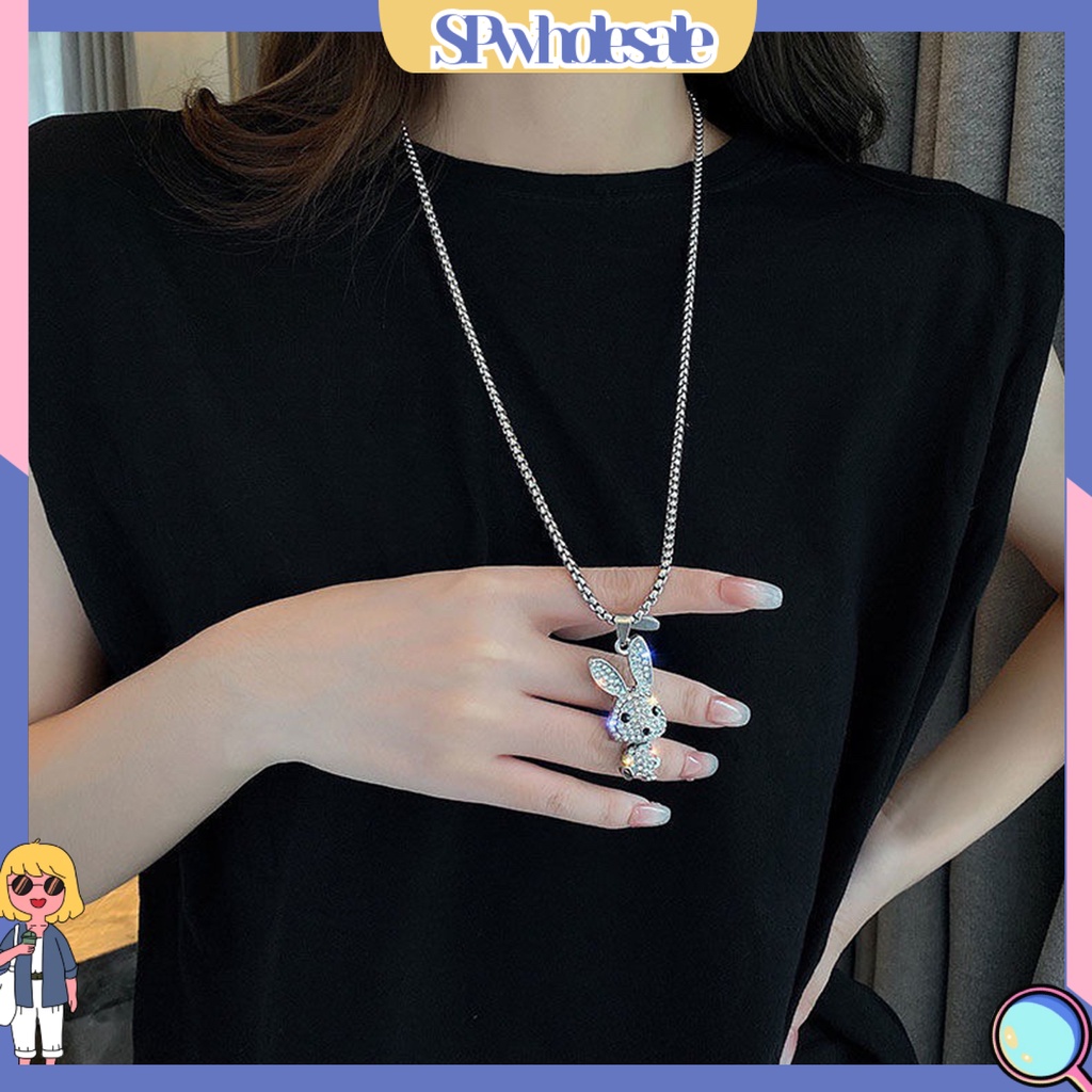 &lt;SPwholesale&gt; Dây Chuyền Mặt Hình Thỏ Đính Đá Lấp Lánh Tinh Tế Quyến Rũ Không Phai Màu Trang Trí Vòng Cổ Cá Tính Dành Cho Nữ