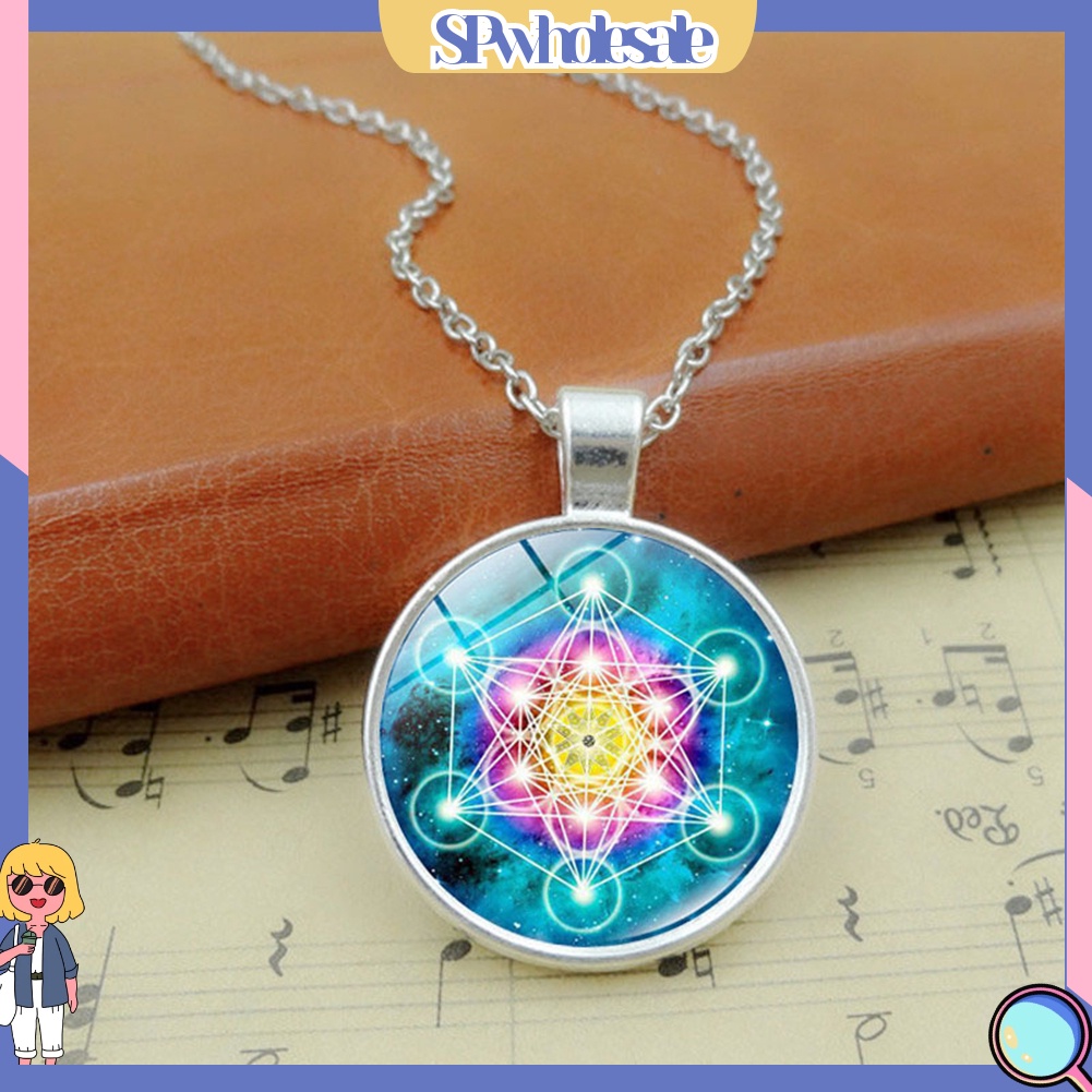 &lt;SPwholesale&gt; Vòng cổ Unisex Mặt Khối Lập Phương Bằng Thủy Tinh Cabochon Tròn Cổ Điển