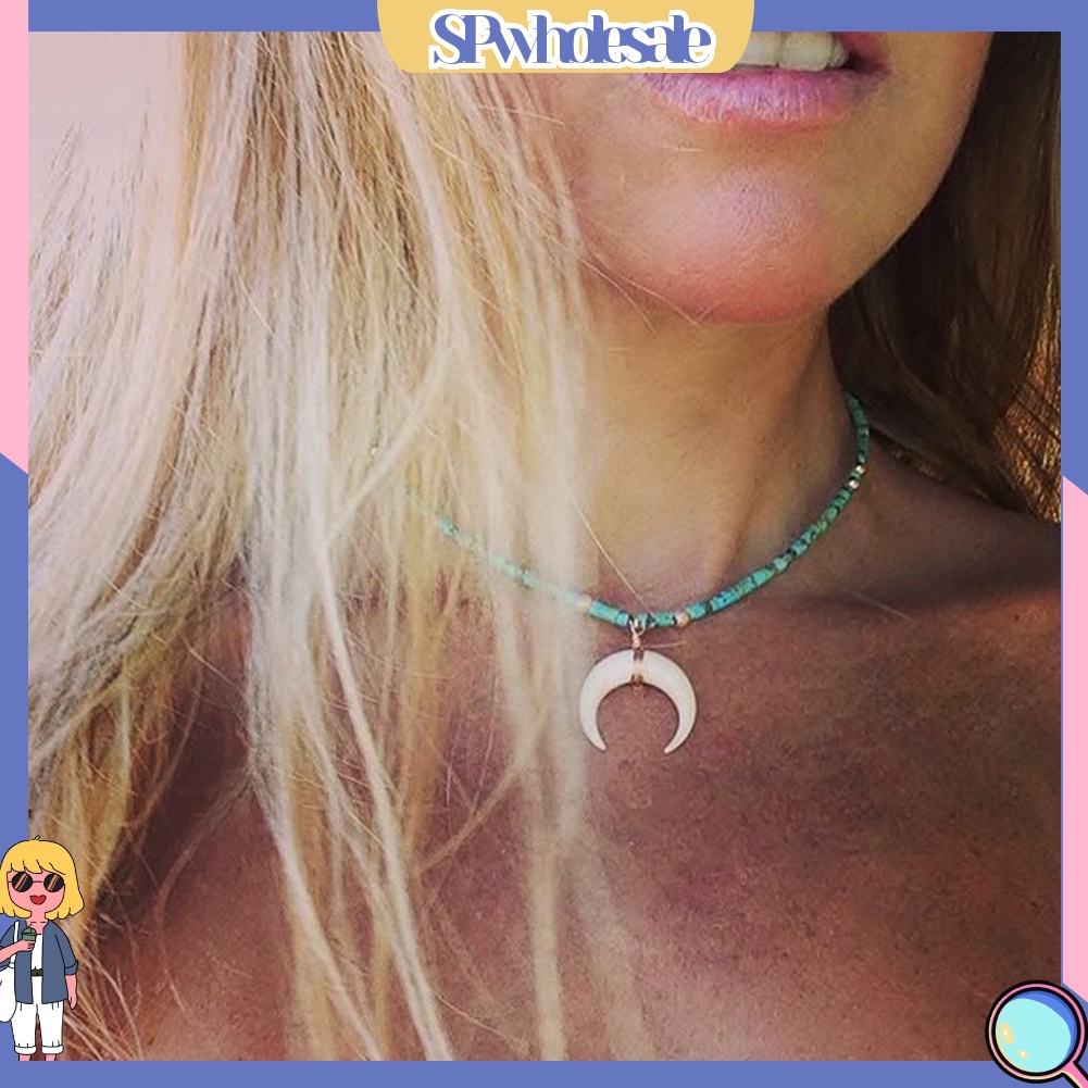 &lt;SPwholesale&gt; Vòng Cổ Choker Đính Hạt Ngọc Lam Giả Phong Cách Bohemia Cho Nữ