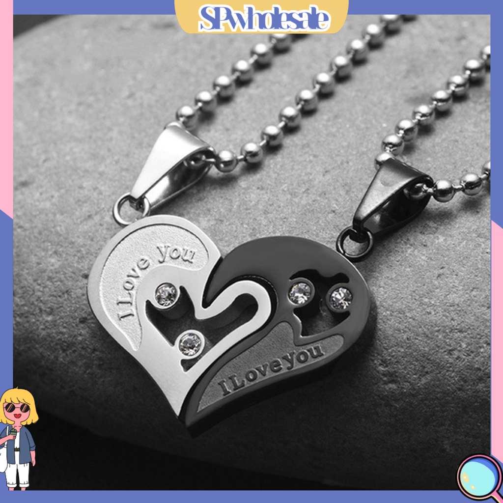 &lt;SPwholesale&gt; Set 2 Dây Chuyền Mặt Hình Trái Tim Đính Đá Lấp Lánh Cho Cặp Đôi