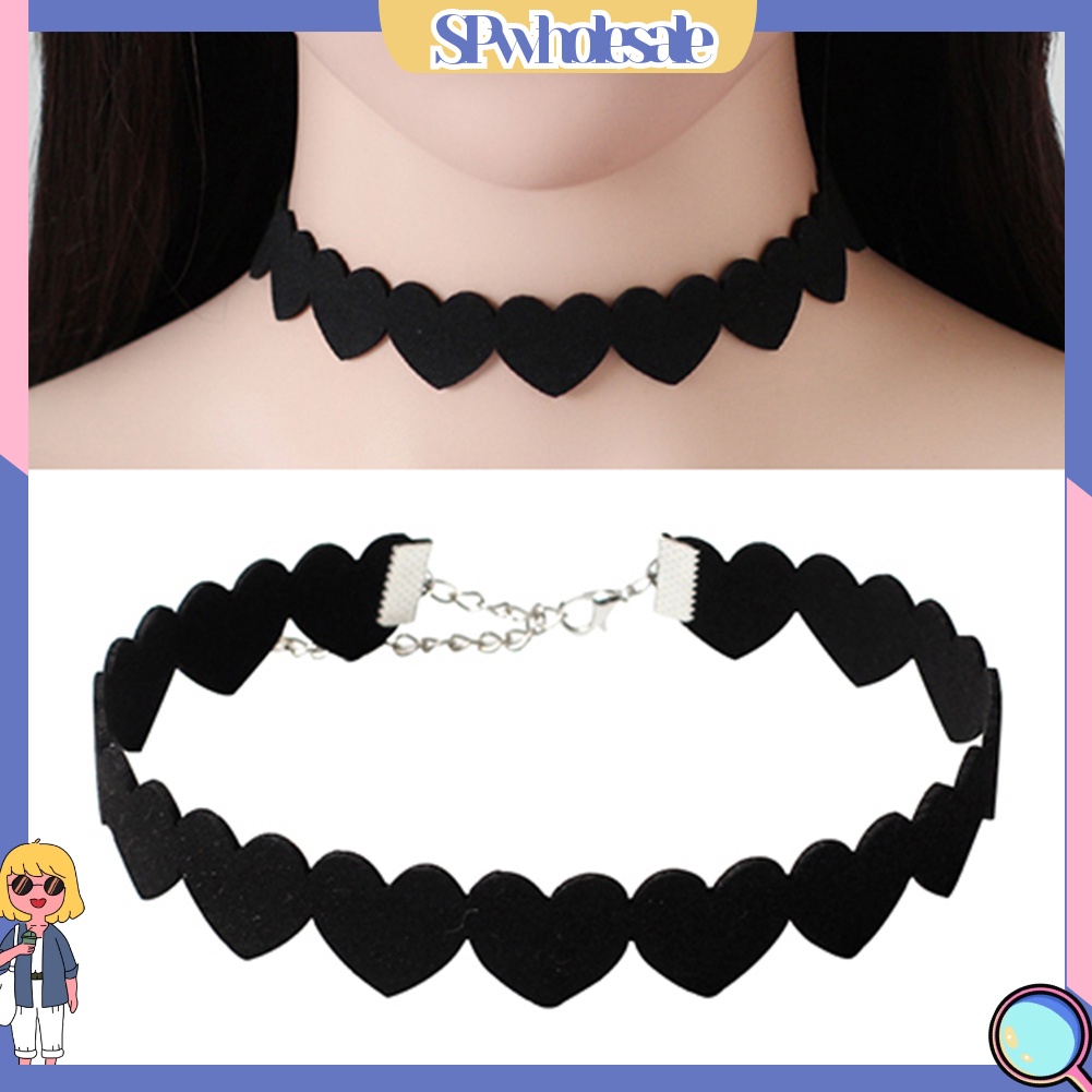 &lt;SPwholesale&gt; Vòng Cổ Choker Dây Nhung Đen Mặt Trái Tim Thời Trang