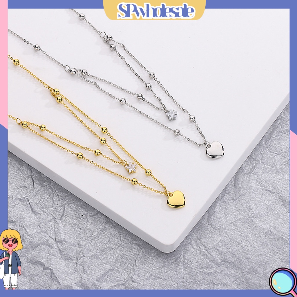 &lt;SPwholesale&gt; Vòng cổ Hai Lớp Mặt Hình Ngôi Sao Trái Tim Đính Đá Ngọt Ngào Thời Trang Phong Cách Hàn Quốc Nhật Bản Dành Cho Nữ