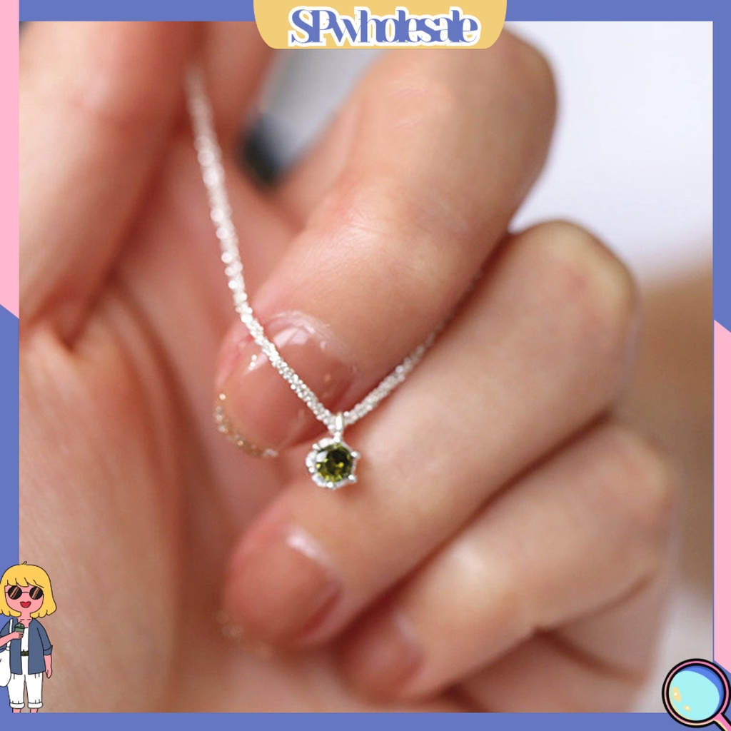 &lt;SPwholesale&gt; Vòng cổ Mặt Tròn Màu Xanh Lá Đính Đá Lấp Lánh