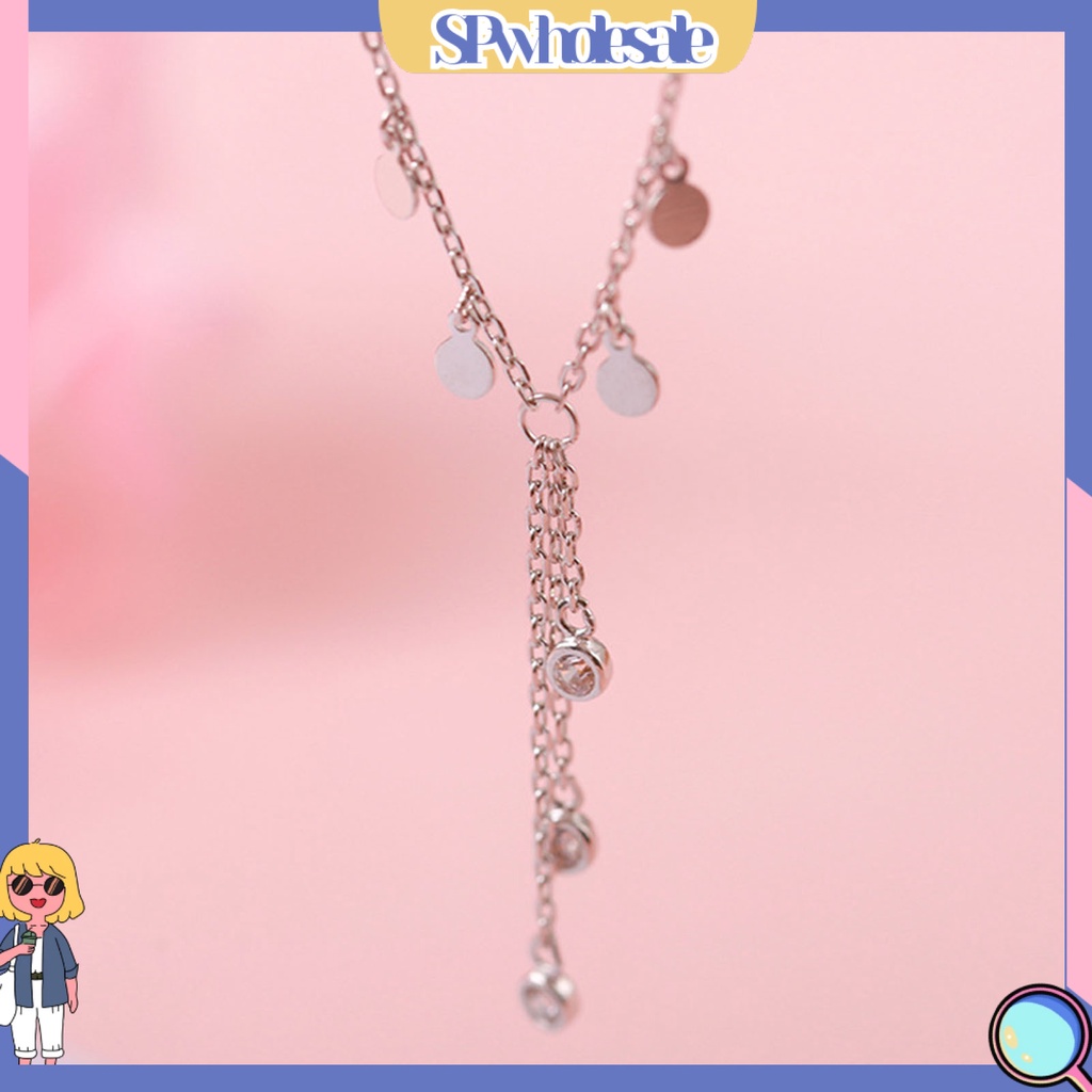 &lt;SPwholesale&gt; Vòng cổ Bạc Dát Đá Tua Rua Nhiều Màu Sắc