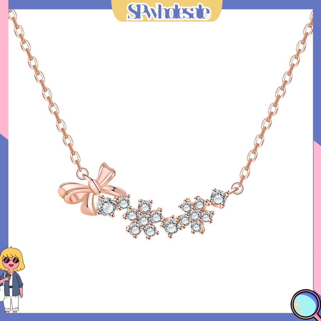 &lt;SPwholesale&gt; Vòng cổ Mạ Điện Mặt Hình Nơ Đính Đá Zircon Màu Sắc