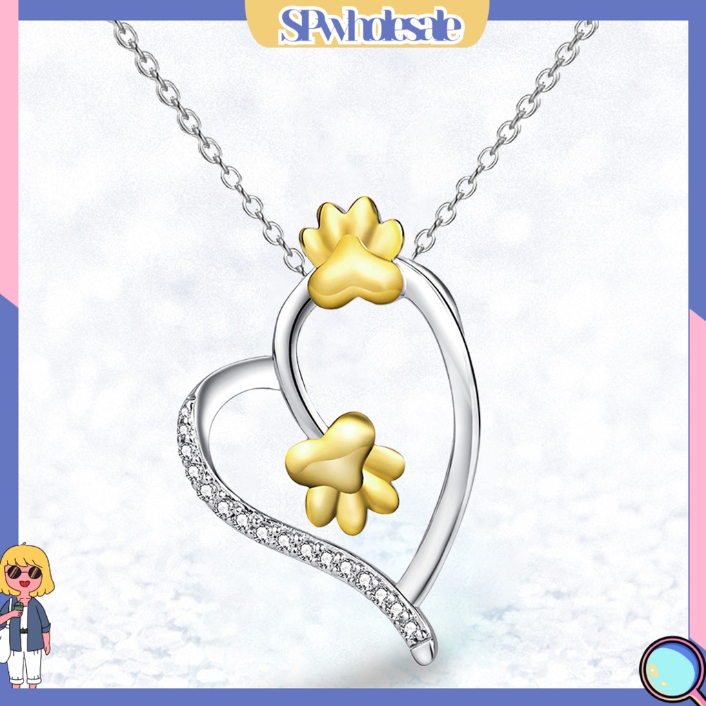 &lt;SPwholesale&gt; Vòng cổ Mạ Bạc Mặt Hình Dấu Chân Cún Đính Đá Thời Trang Cho Nữ