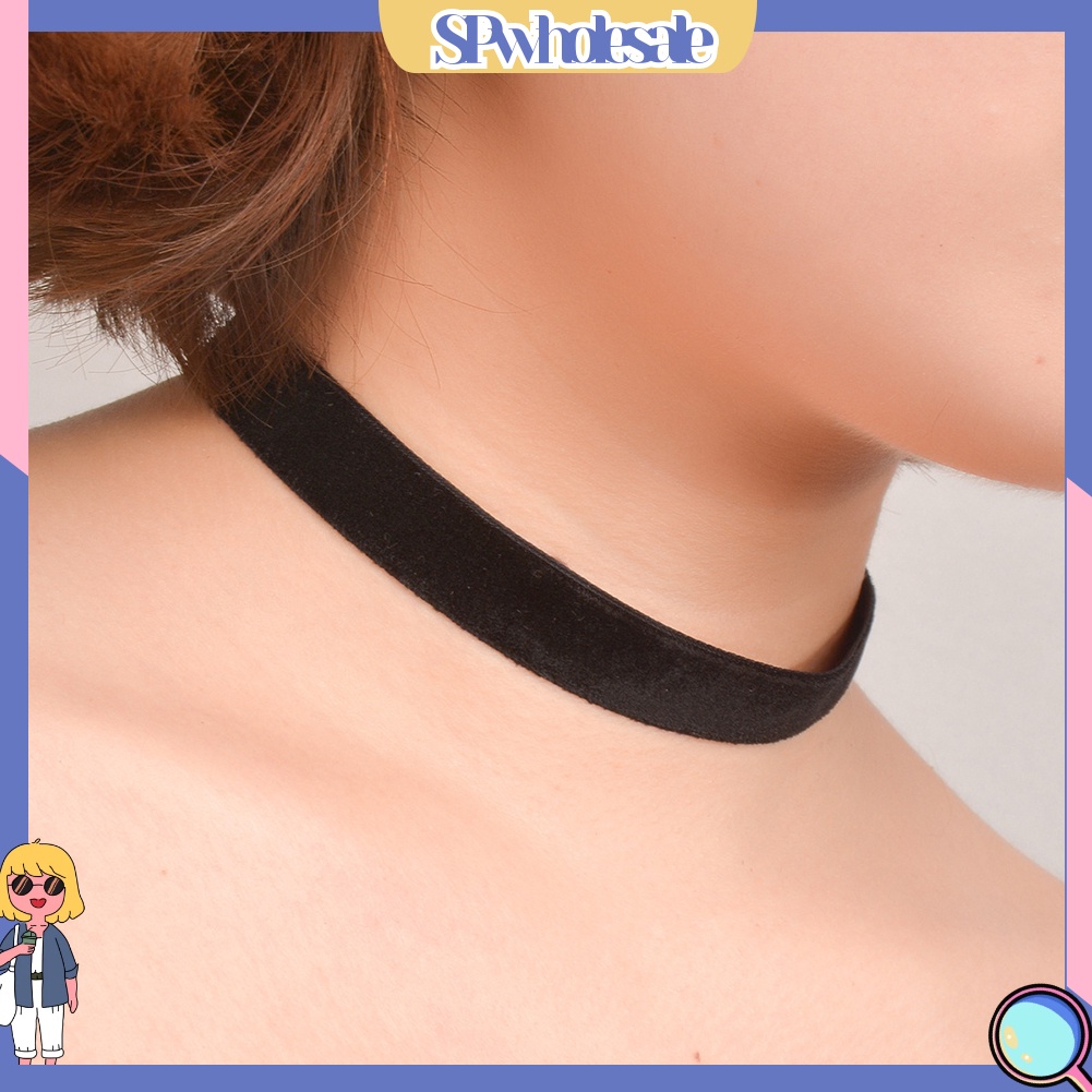 &lt;SPwholesale&gt; Vòng Cổ Choker Bằng Nhung Mềm Màu Trơn Phong Cách Gothic Cho Nữ