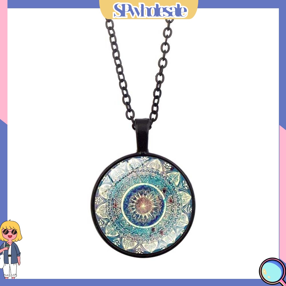 &lt;SPwholesale&gt; Vòng cổ Mặt Tròn Kính Cabochon Hình Hoa Văn Mandala Phong Cách Cổ Điển Cho Nữ