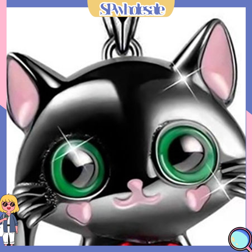 &lt; Spwholeale &gt; Vòng cổ Mặt Hình Mèo Đen Pha Lê Sáng Bóng Dễ Điều Chỉnh Phù Hợp Làm Quà Valentine Nữ