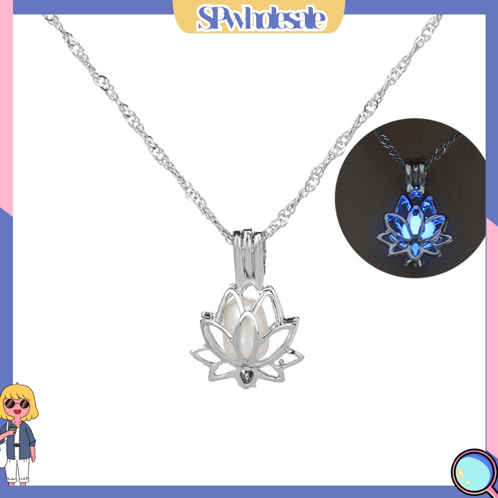 &lt;SPwholesale&gt; Vòng cổ Mặt Hoa Sen Đính Ngọc Trai Giả Phát Sáng