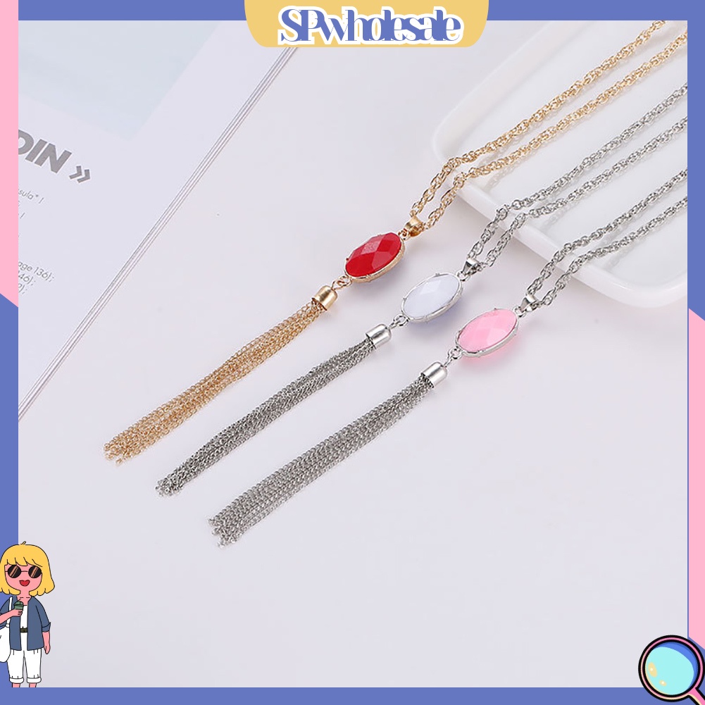 &lt;SPwholesale&gt; Vòng cổ Mặt Oval Đính Đá Nhân Tạo Thời Trang