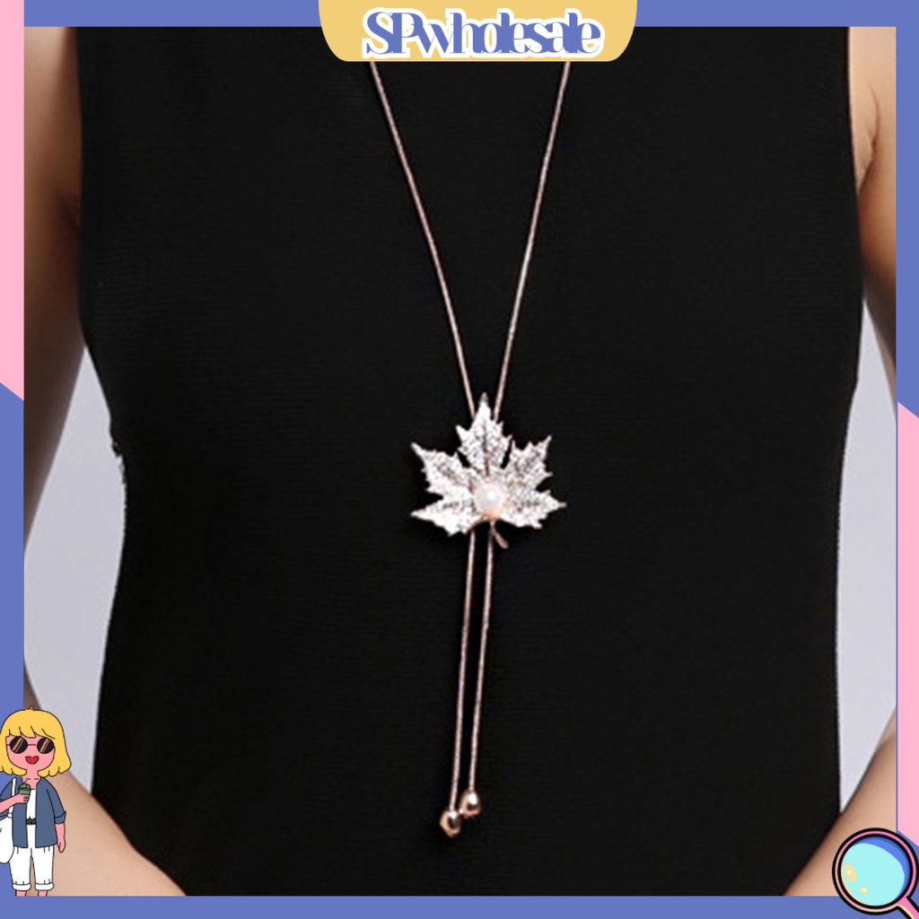 &lt;SPwholesale&gt; Vòng cổ Hợp Kim Mặt Hình Lá Phong Đính Đá Lấp Lánh