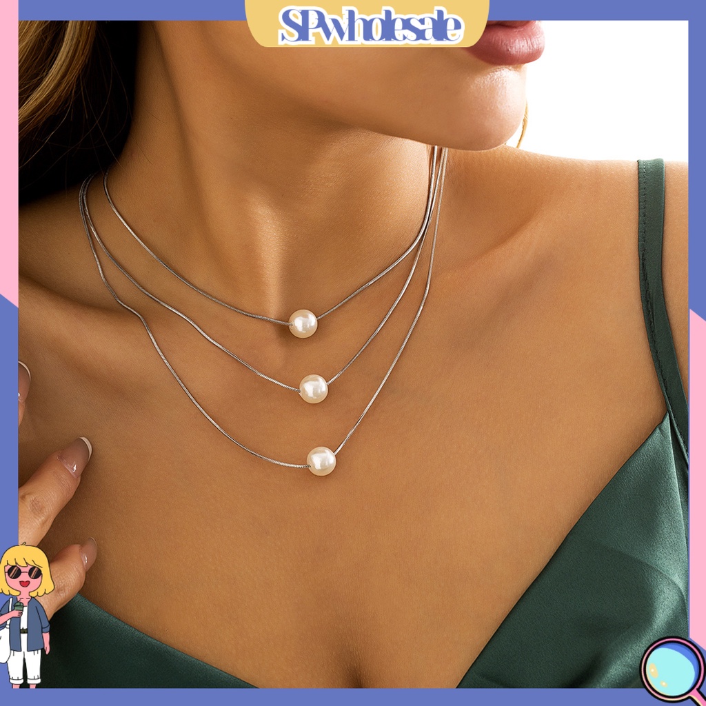 &lt;SPwholesale&gt; Bộ 2 Dây Chuyền Nhiều Lớp Đính Ngọc Trai Nhân Tạo Thời Trang