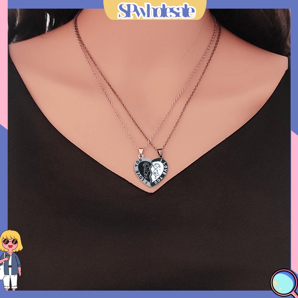 &lt;SPwholesale&gt; 1 Cặp Vòng cổ Hợp Kim Mặt Hình Trái Tim Phong Cách Vintage Thời Trang Cho Cặp Đôi