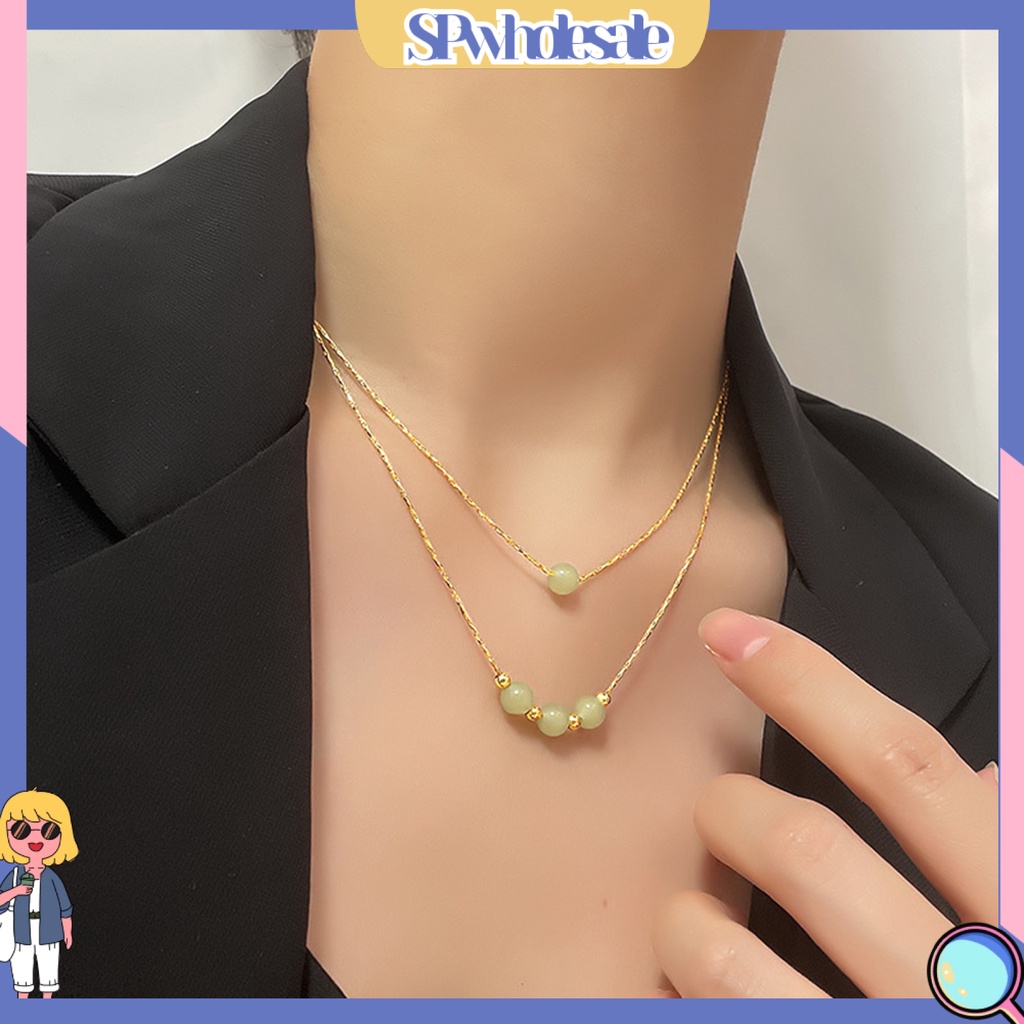 &lt;SPwholesale&gt; Vòng cổ Chuỗi Hạt Ngọc Bích Nhân Tạo Hình Học Vintage Có Thể Điều Chỉnh Mở Rộng Làm Quà Tặng May Mắn Cho Nữ