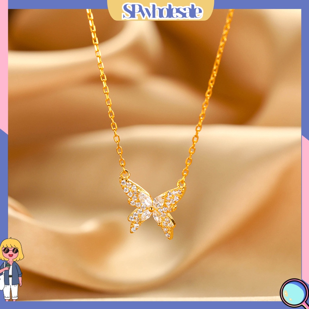 &lt;SPwholesale&gt; Vòng cổ Màu Bạc Trơn Hình Bướm Sang Trọng Quyến Rũ