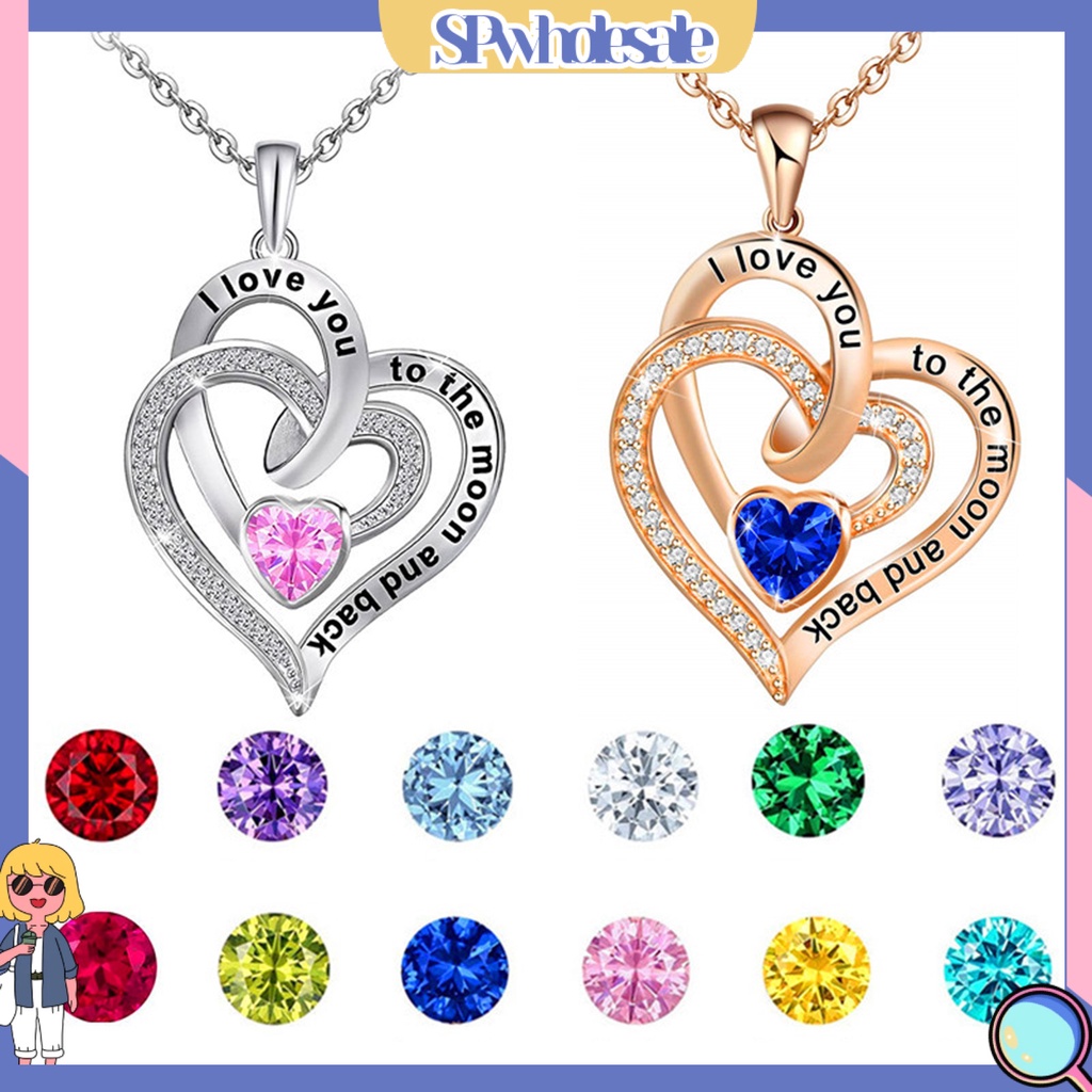 &lt;SPwholesale&gt; Vòng cổ Mặt Trái Tim Đôi Khắc Chữ Lấp Lánh Thời Trang Cho Nữ