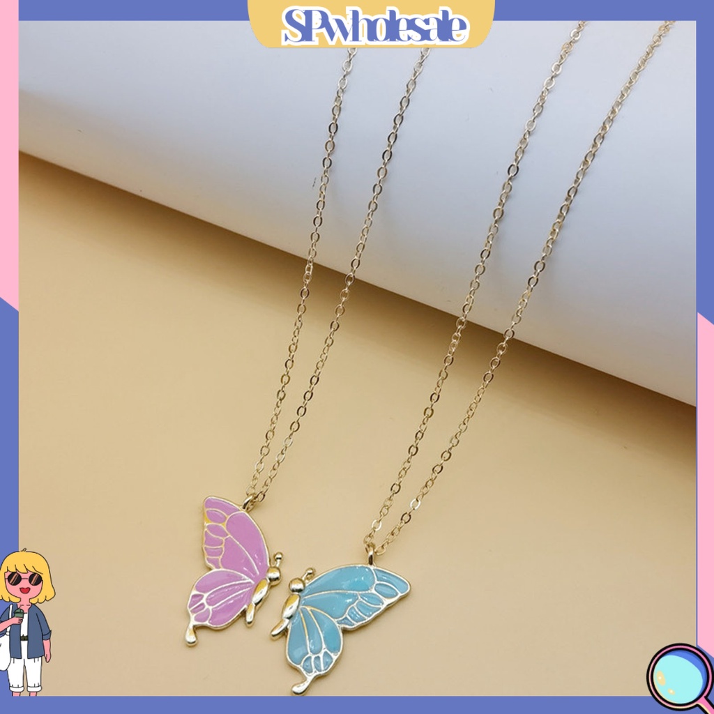 Set 2 Vòng cổ Tình Bạn Mặt Hình Bướm Có Thể Điều Chỉnh Được