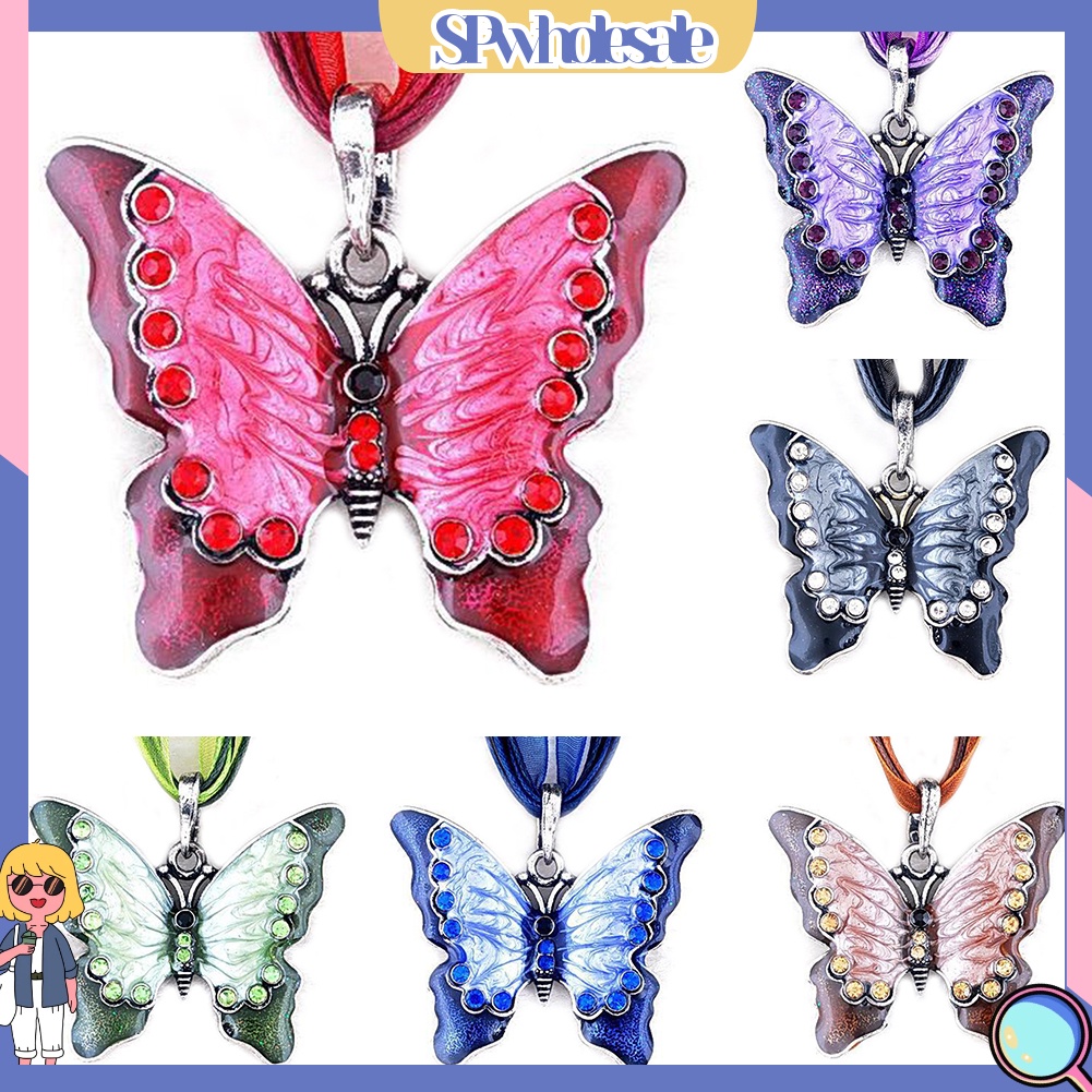 &lt;SPwholesale&gt; Vòng cổ Mặt Hình Bướm Tráng Men Đính Đá Phong Cách Vintage Cho Nữ