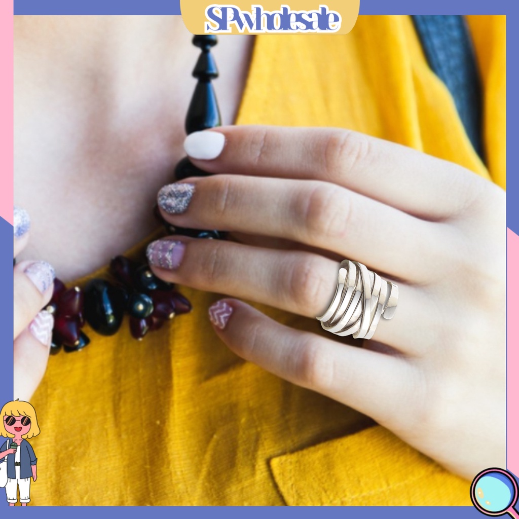 &lt;SPwholesale&gt; Nhẫn Đeo Ngón Tay Mạ Điện Nhiều Lớp Hình Học Đơn Giản Không Gây Dị Ứng Phong Cách Âu Mỹ Punk Vintage