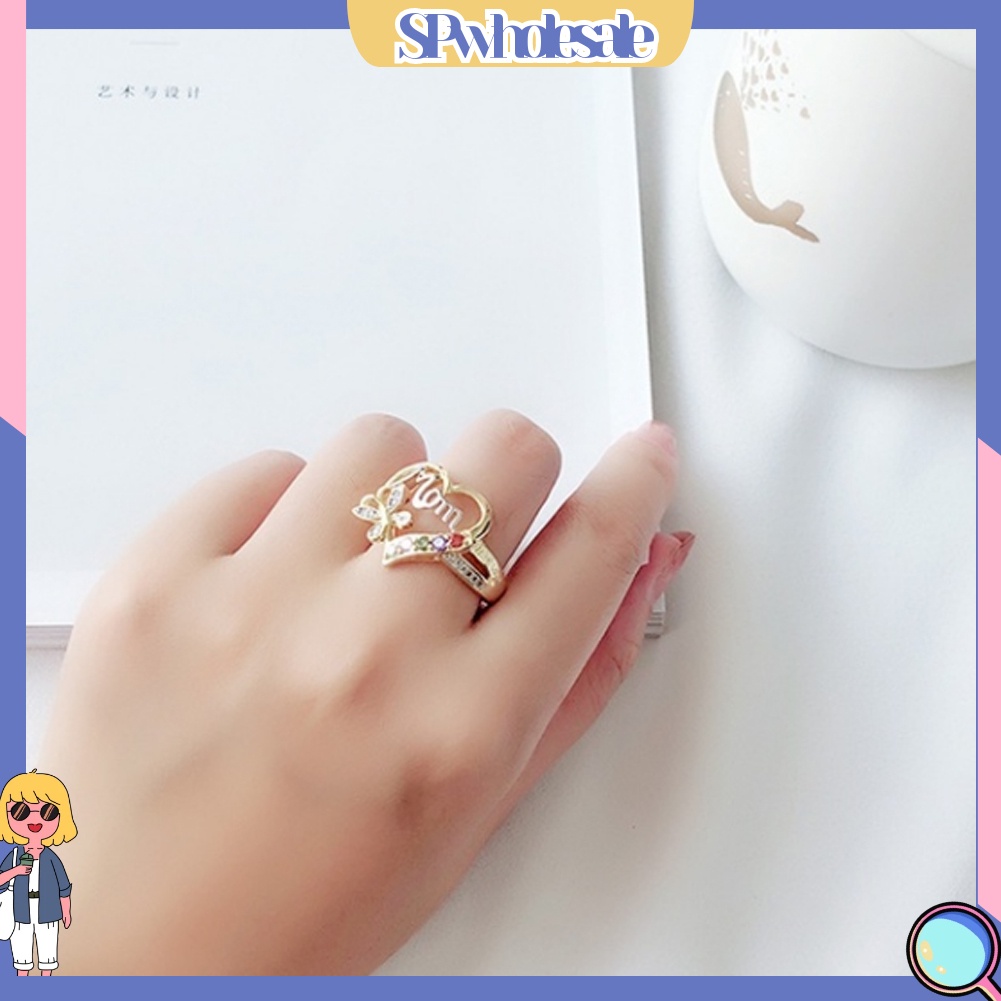 &lt;SPwholesale&gt; Nhẫn Đính Đá Hình Trái Tim / Bướm / Chữ Tiếng Anh Khoét Rỗng Đính Kim Cương Giả