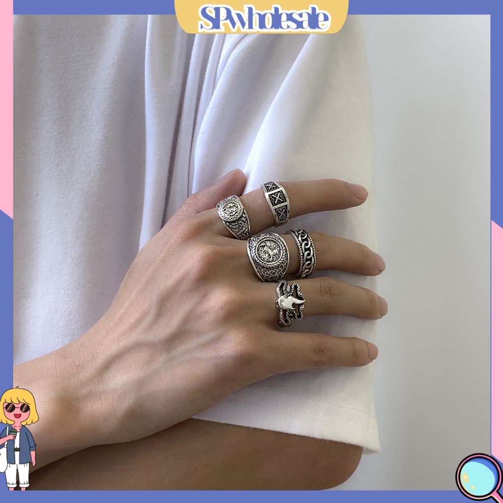 &lt;SPwholesale&gt; Set 5 Nhẫn Đeo Khớp Ngón Tay Họa Tiết Hình Học Sang Trọng