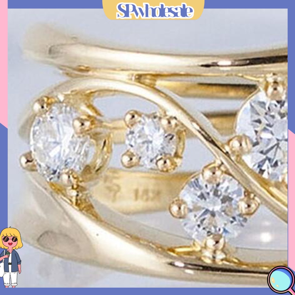 &lt;SPwholesale&gt; Nhẫn Đính Hôn Đính Đá Zircon Kiểu Hình Học Gợn Sóng Chống Nứt Nẻ Cho Nữ