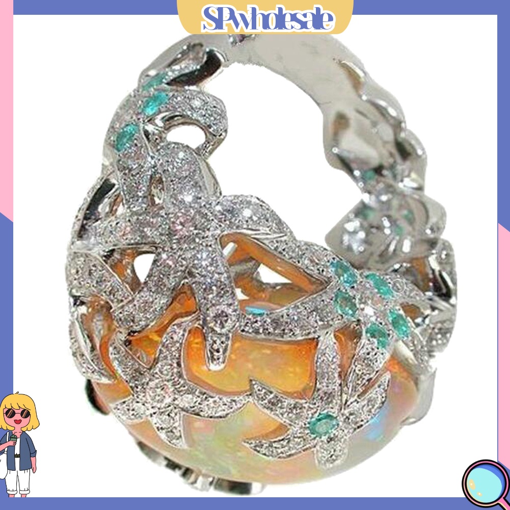 <SPwholesale> Nhẫn Đính Đá Opal Nhân Tạo Hình Sao Biển Phong Cách Vintage