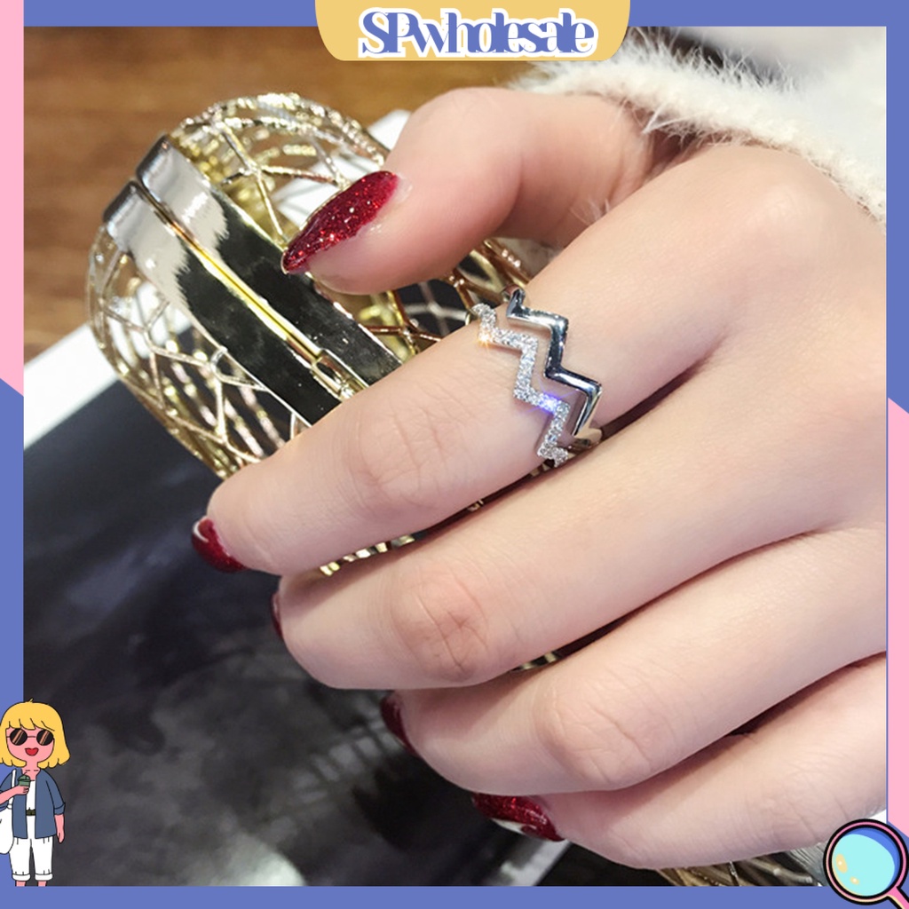 &lt;SPwholesale&gt; Nhẫn Dạng Mở Khảm Đá Lấp Lánh Có Thể Điều Chỉnh Kích Thước Quà Sinh Nhật Cho Nữ