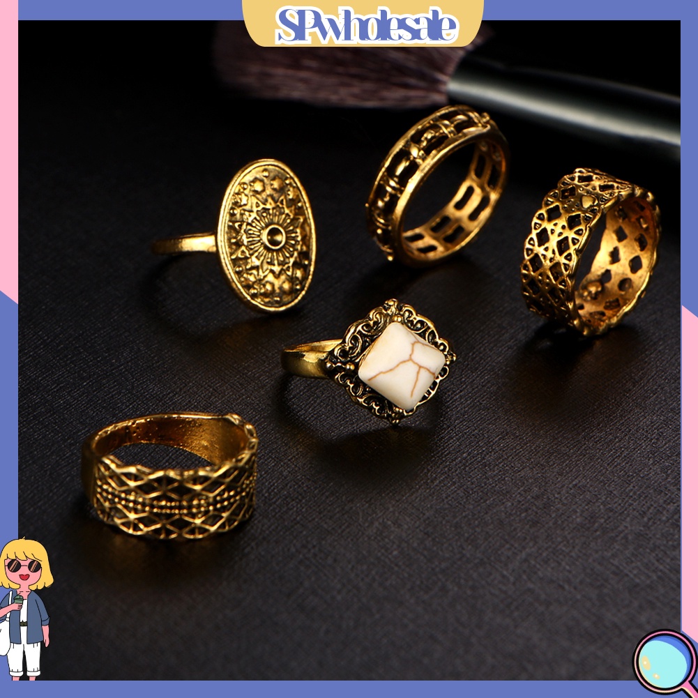 &lt;SPwholesale&gt; Set 5 Nhẫn Đeo Khớp Ngón Tay Phong Cách Vintage