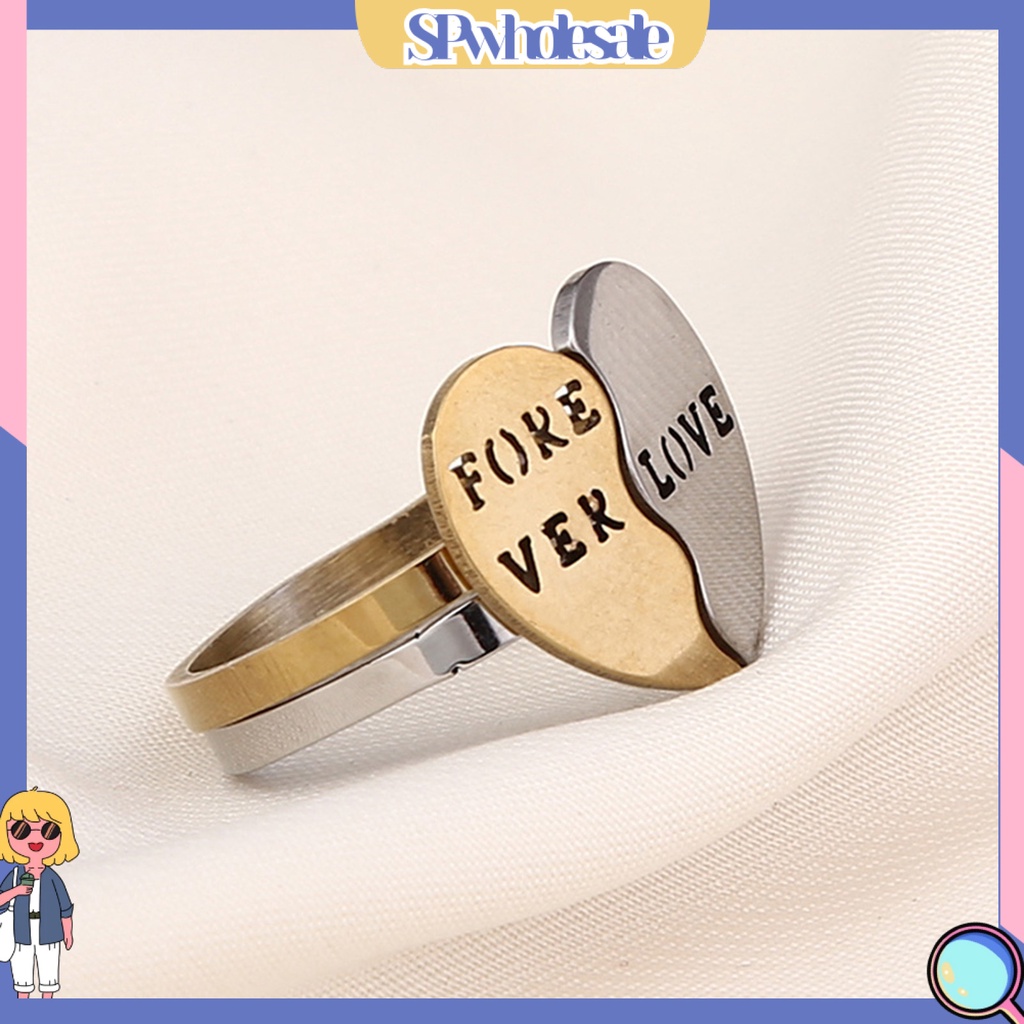 &lt;SPwholesale&gt; Bộ 2 Nhẫn Hợp Kim Hình Trái Tim Thời Trang Cho Cặp Đôi