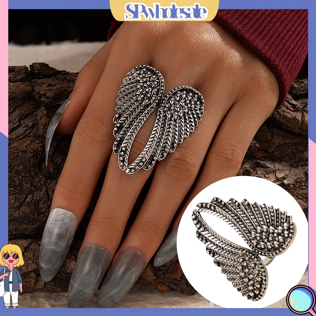 &lt;SPwholesale&gt; Nhẫn Hình Đôi Cánh Thiên Thần Bằng Hợp Kim Chống Mòn Màu Sắc Bạc Dành Cho Nữ