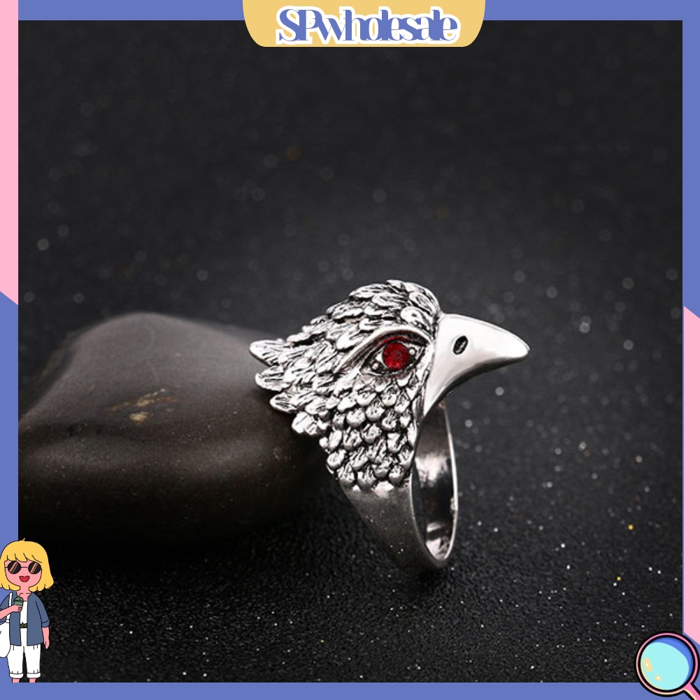 &lt;SPwholesale&gt; Nhẫn Nam Hình Đầu Đại Bàng Đính Đá Phong Cách Vintage
