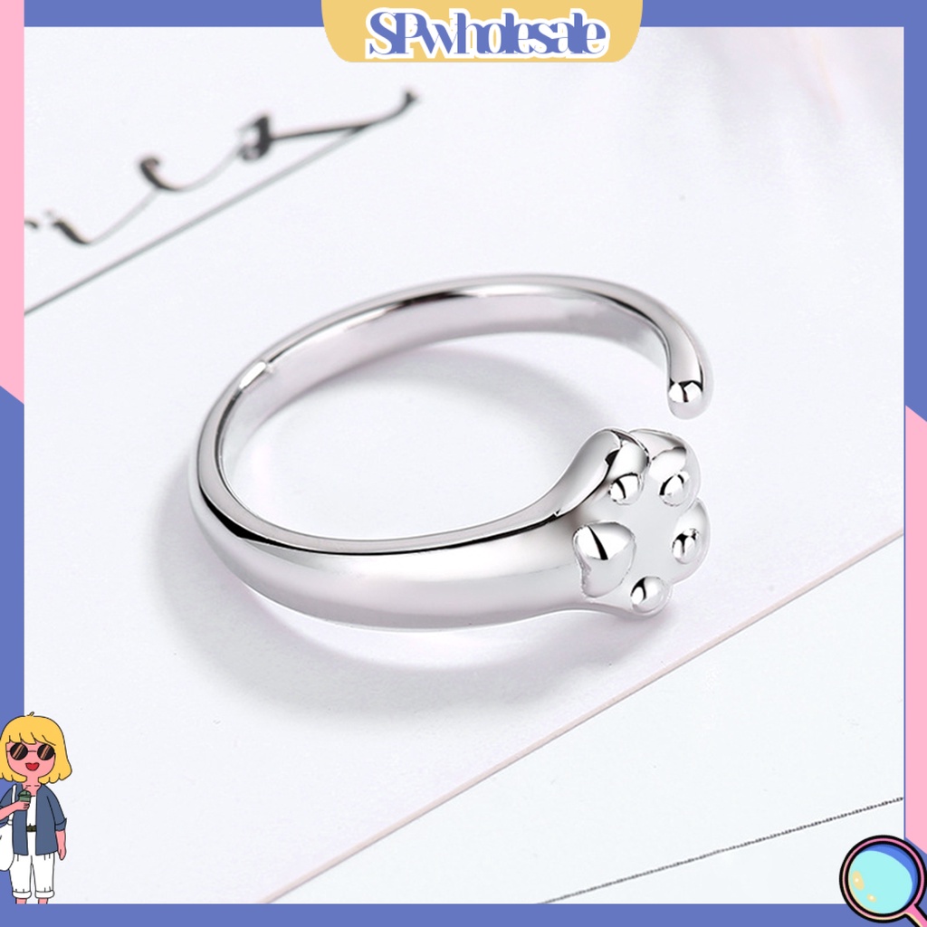&lt;SPwholesale&gt; Nhẫn Hở Mạ Điện Mịn Màng Hình Chân Mèo Dễ Thương Có Thể Điều Chỉnh Trang Sức Cho Nữ Dự Tiệc